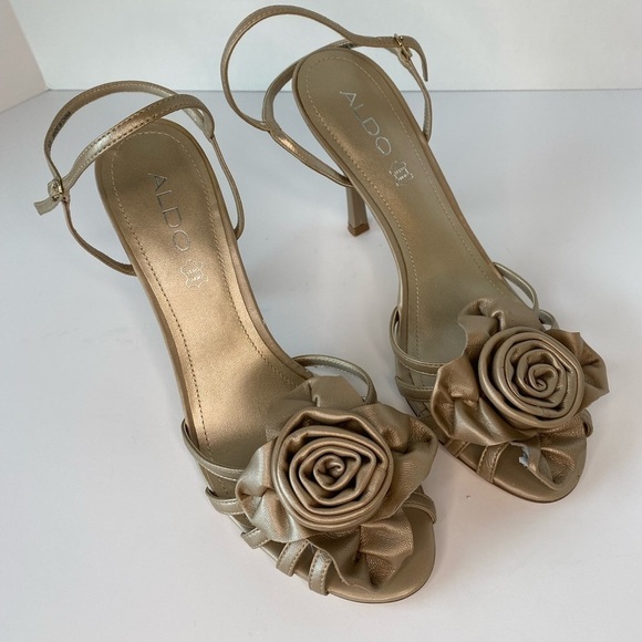 Aldo  Light Bronze Flower Heels - Picture 2 of 12